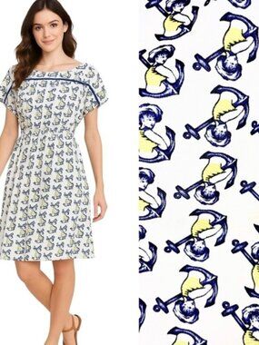 Betsey Johnson Vintage Sailor Anchor Print Boatneck Dress Size P (XS)